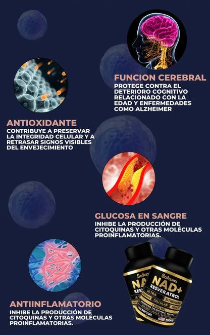 NAD+RESVERATROL| FORMULA ANTIENVEJECIMIENTO CELULAR